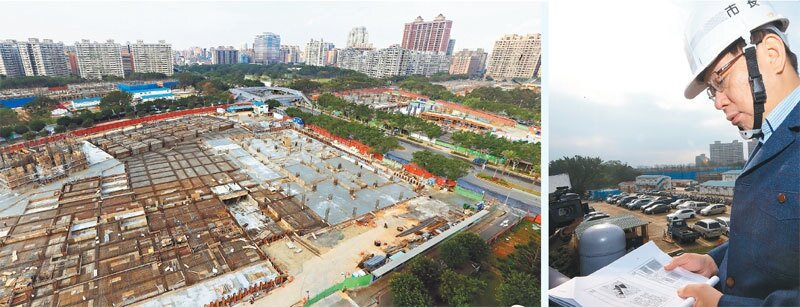 台北市長柯文哲(右圖)昨天前往新北市林口,視察世大運選手村;左圖為世大運選手村全景。 記者陳正興/攝影