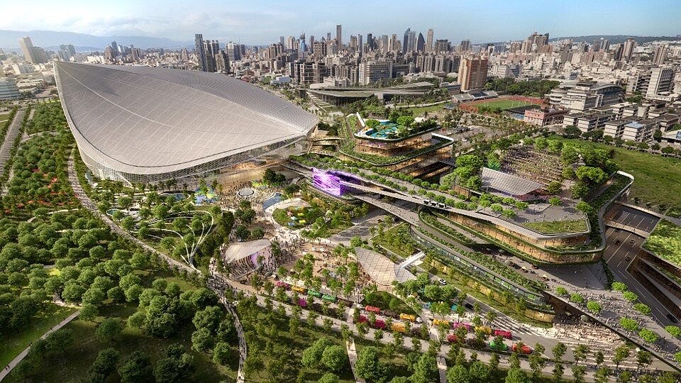台中超巨蛋日前公告招商，預估投資規模500億元。模擬圖／台中市政府提供
