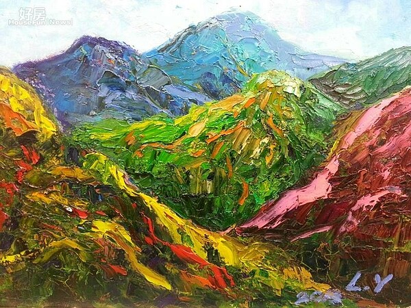 9.陳力瑜繪畫天分高,甚至還有企業大老闆出價向她買畫,圖為油畫作品
《靠山》。