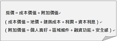 房價=成本價值+附加價值 (范世華新書內容)