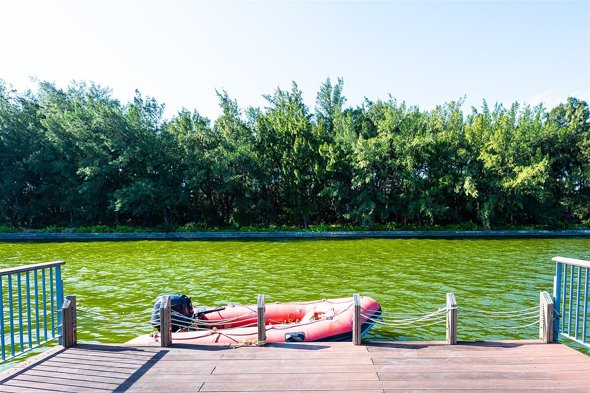 桃園市新屋區後湖溪生態園區投入約1.2億元進行整治，預計今年2月開始試營運，4月正式營運，將提供獨木舟、輕艇、SUP等各項親水體驗活動，打造珍珠海岸休閒新景點。記者周嘉茹／攝影 