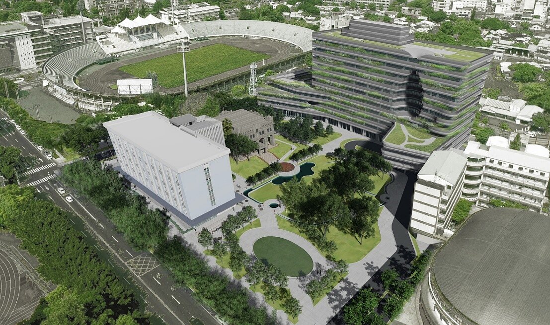 台灣自來水公司的「辦公園區興建工程」位於台中市北區雙十路二段，鄰近一中街商圈。完工模擬圖／國土署提供