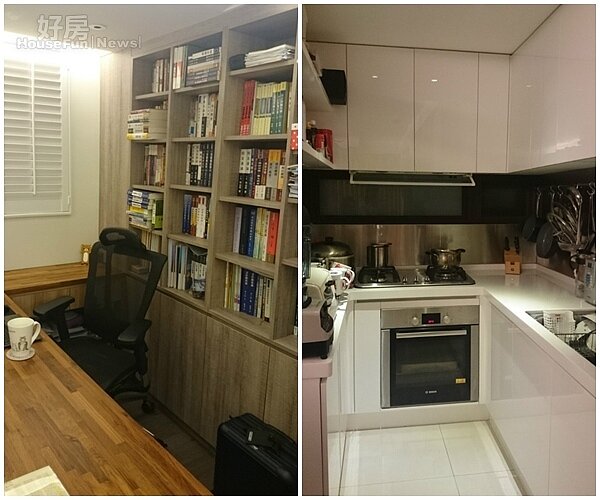4.因為回家後常得加班處理案件,所以特別規劃出書房的空間。
5.廚房採開放式,簡潔明亮。