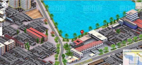 什剎海古街區德勝門内大街93號,藍色部分的水域就是什剎海。(翻攝自百度3D地圖)