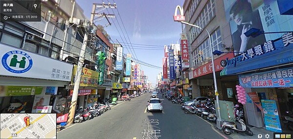 南大路晚上的人潮較少，商家生意也不好做。（翻攝自Google Map）
