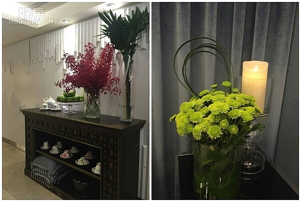 6.接待區的茶具也經過精挑細選。
7.角落的花草與蠟燭佈置很紓壓。
