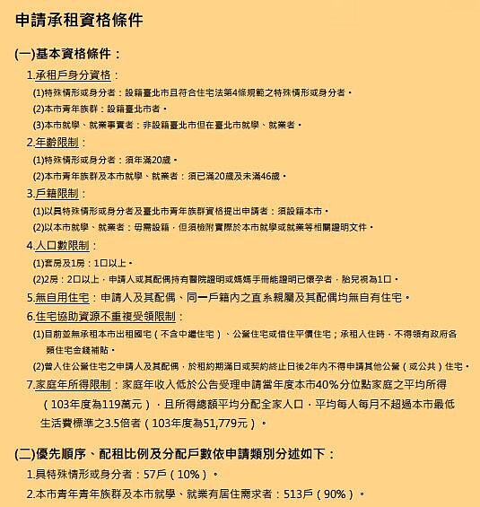 捷運聯開宅申請資格。(截取自台北市政府網站)