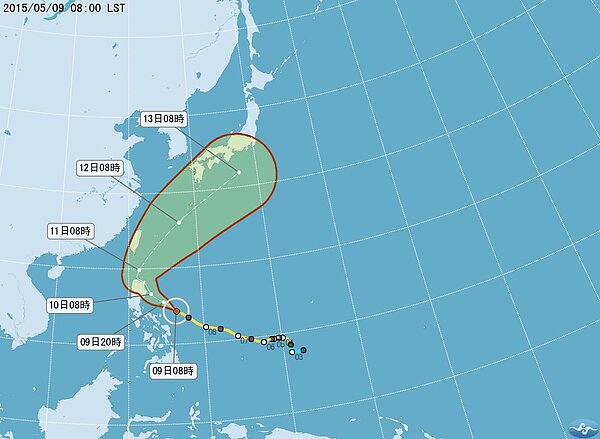 中颱紅霞路徑圖(氣象局資料)