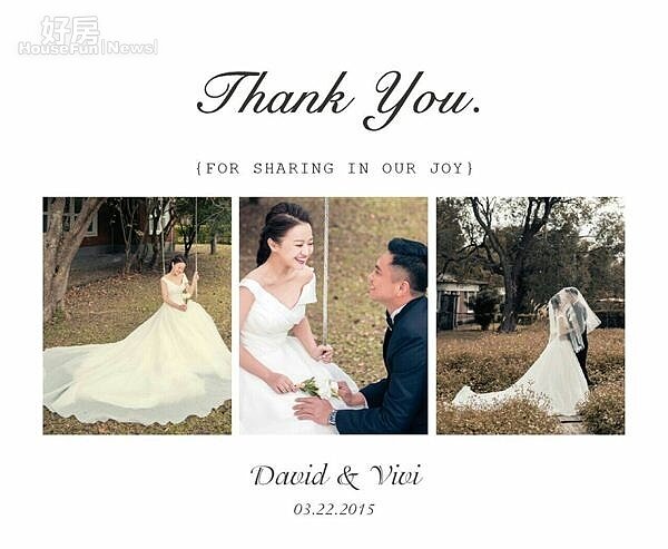 3.何嘉文與老公的結婚謝卡，洋溢滿滿的幸福。
