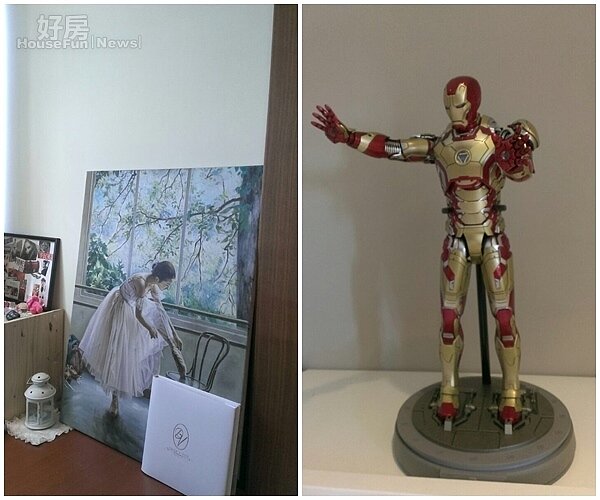 6.小時候學芭蕾的自畫像，也成了她主臥的擺設。
8.主臥床邊的鋼鐵人公仔，是老公心愛的收藏。
