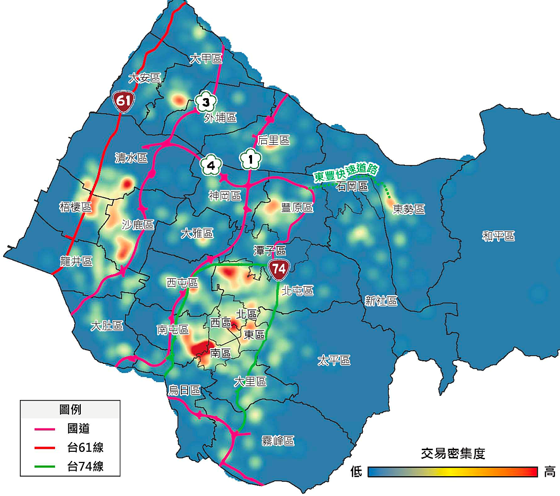 台中土地交易熱區變化。圖／正心不動產估價師聯合事務所提供