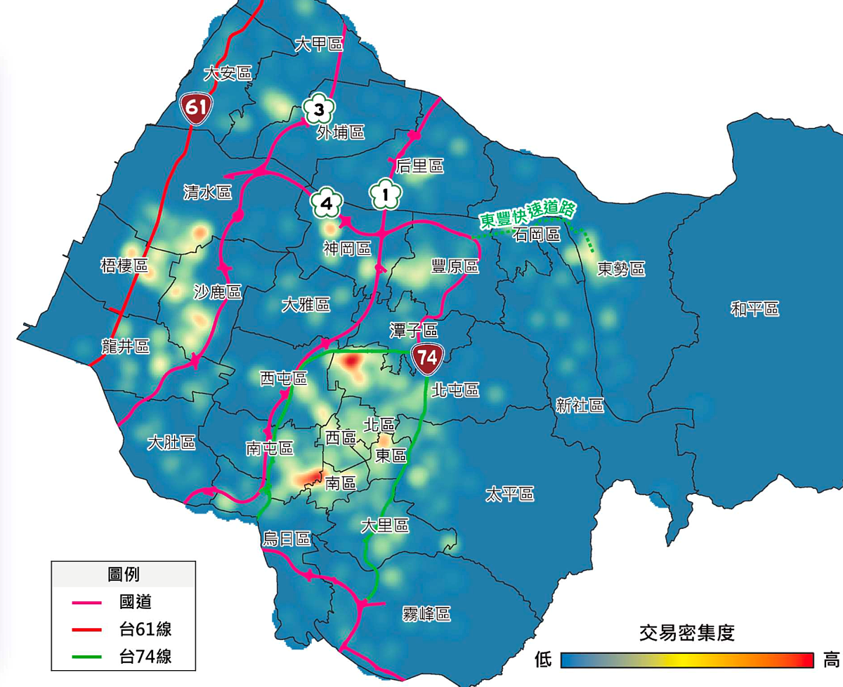 台中土地交易熱區變化。圖／正心不動產估價師聯合事務所提供