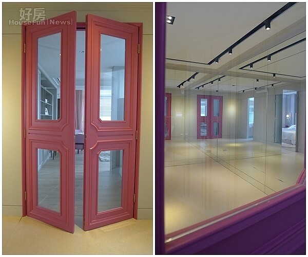 6.舞蹈室用兩扇粉紅色的木門和客廳做區隔。
7.李宓把「舞蹈教室」搬進自己的家,一圓美夢。