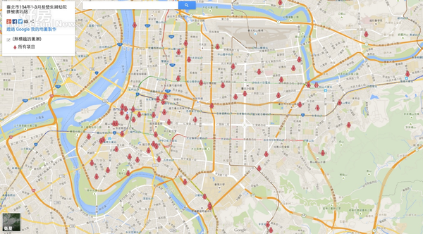 北市府公開犯罪熱點地圖。（台北市政府提供）